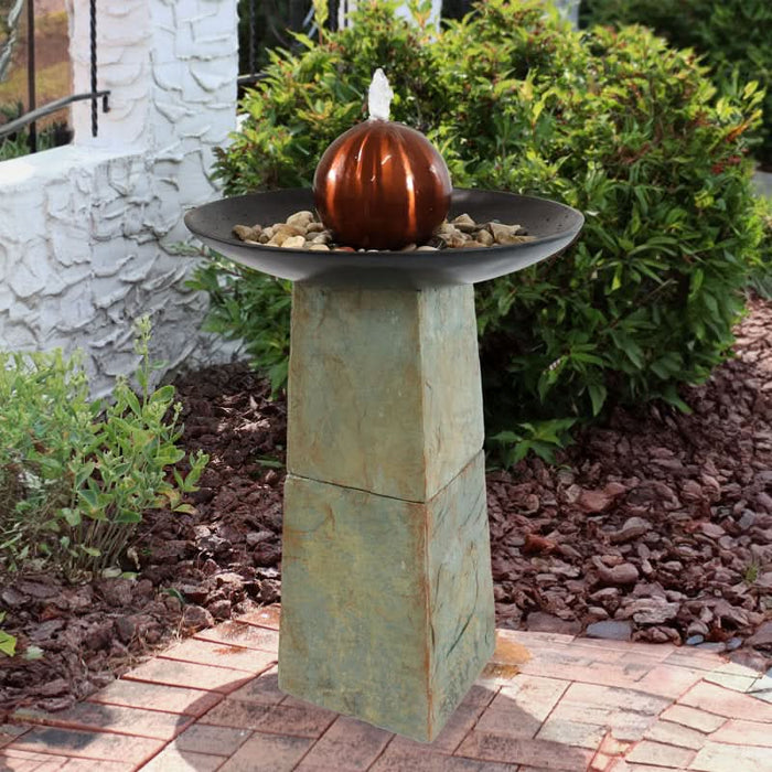 Celeste Orb Slate Water Fountain w/ Stainless Steel Ball