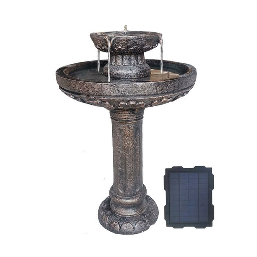 A solar-powered bird bath fountain.
