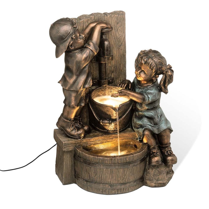 Boy & Girl At Tap Vintage Bronze Water Feature