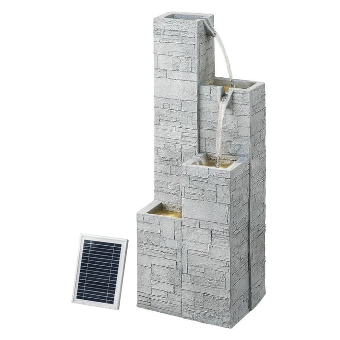 Solar Stacked Blocks 4-Tier Cascading Water Feature