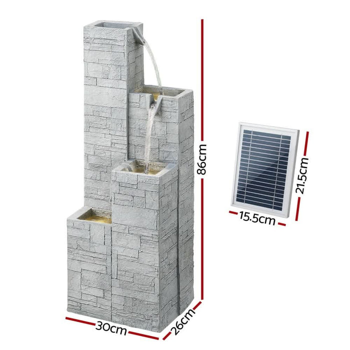 Solar Stacked Blocks 4-Tier Cascading Water Feature