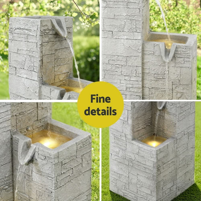 Solar Stacked Blocks 4-Tier Cascading Water Feature