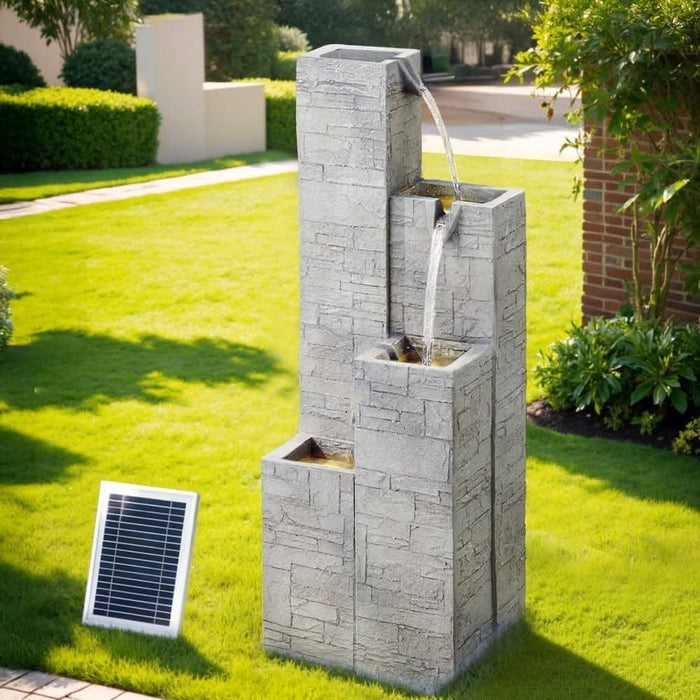 Solar Stacked Blocks 4-Tier Cascading Water Feature