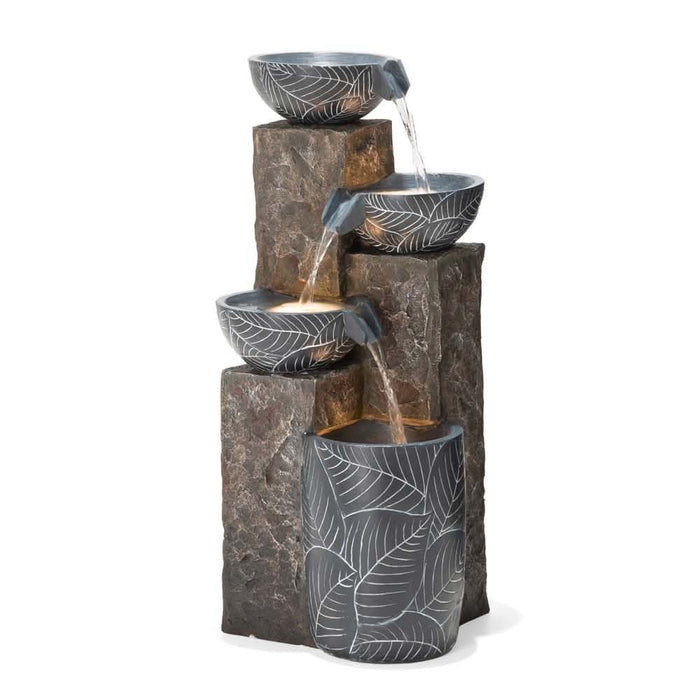 Stone Leaf 4-Tier Bowls Fountain - Granite Stone Effect