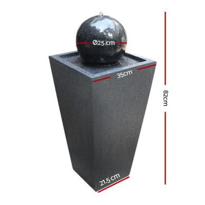 Dimensions of a black solar water feature.