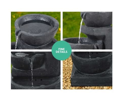 Solar Powered 3-Tier Bowls Water Fountain w/ LED - 60cm