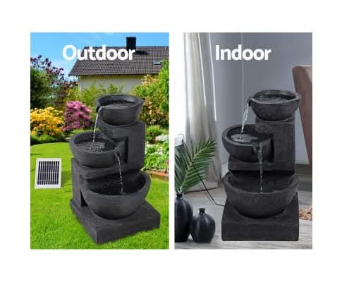 Solar Powered 3-Tier Bowls Water Fountain w/ LED - 60cm