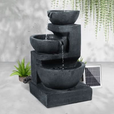 Solar Powered 3-Tier Bowls Water Fountain w/ LED - 60cm