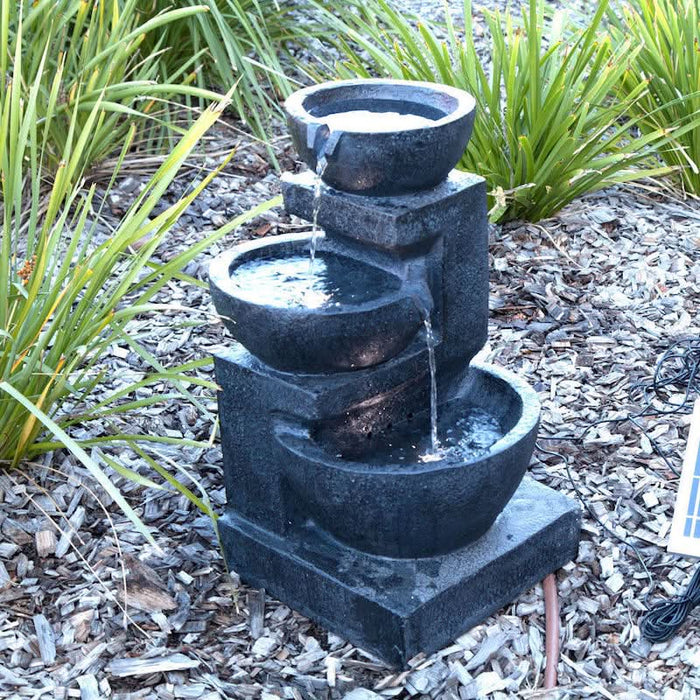 Solar Powered 3-Tier Bowls Water Fountain w/ LED - 60cm
