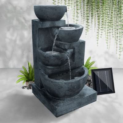 Solar Powered 4-Tier Bowls Water Fountain - Dark 72cm