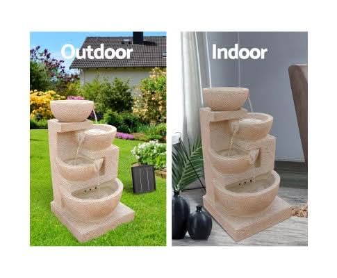 Solar Powered 4-Tier Bowls Water Fountain - Sand 72cm