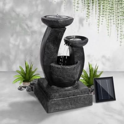 Solar Powered Mushroom 3-Tier Water Fountain w/ LED 40cm