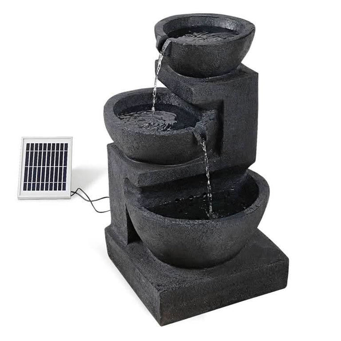 Solar Powered 3-Tier Bowls Water Fountain w/ LED - 60cm