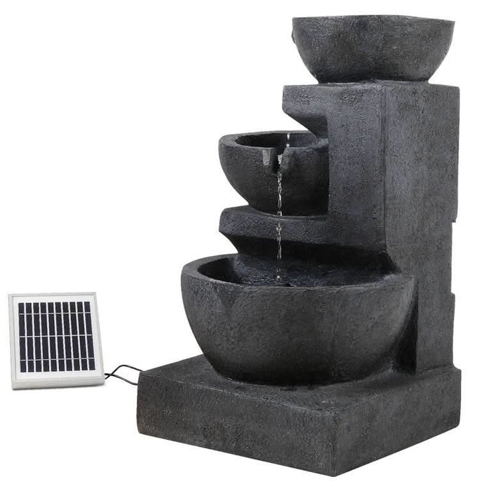 Solar Powered 3-Tier Bowls Water Fountain w/ LED - 60cm