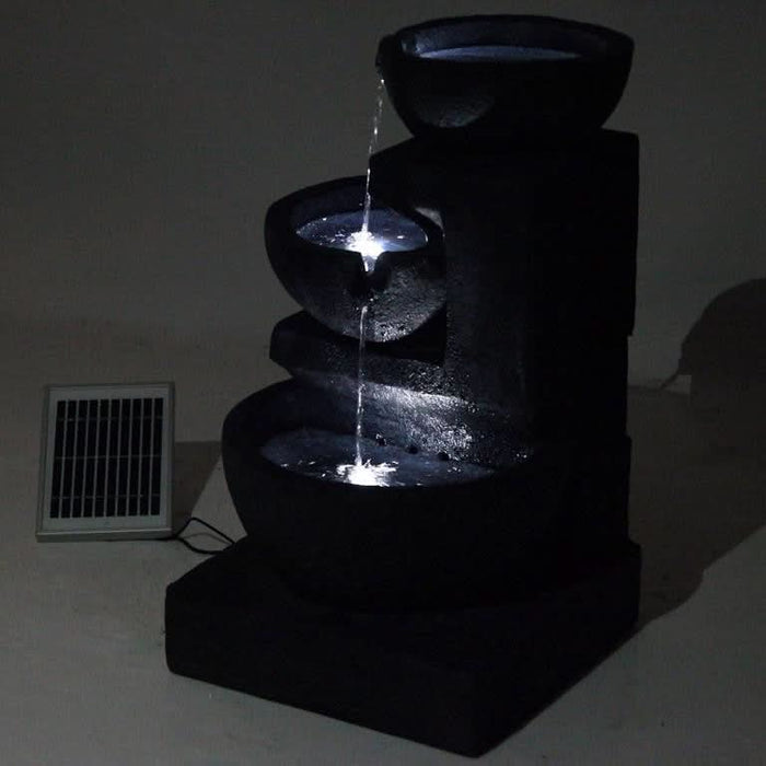 Solar Powered 3-Tier Bowls Water Fountain w/ LED - 60cm