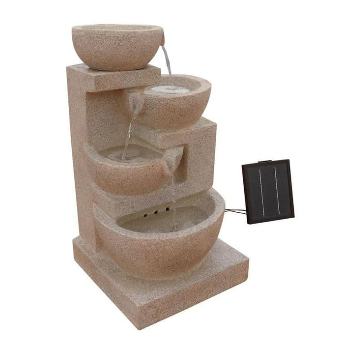 Solar Powered 4-Tier Bowls Water Fountain - Sand 72cm