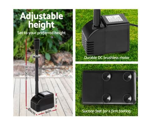 Solar Fountain & Pond Pump w/ Panel & Battery - 800LPH