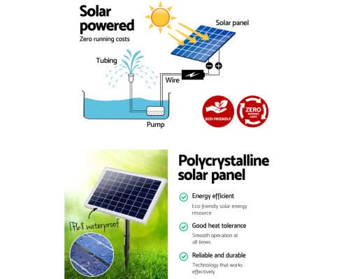 Solar Fountain & Pond Pump w/ Panel & Battery - 800LPH