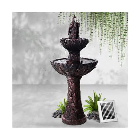 Peacock 3-Tier Solar Bird Bath Fountain - 106cm