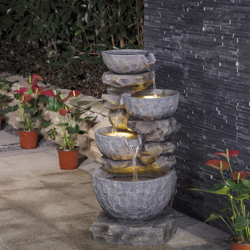 resin stone water feature in garden