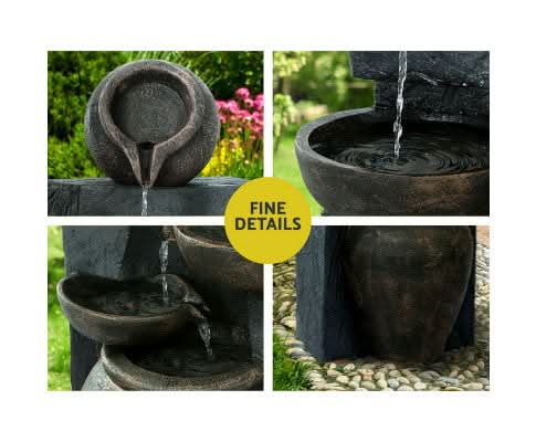 solar water fountain close up details