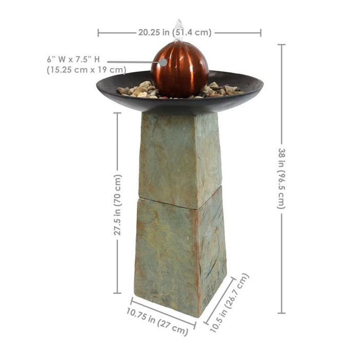 Celeste Orb Slate Water Fountain w/ Stainless Steel Ball