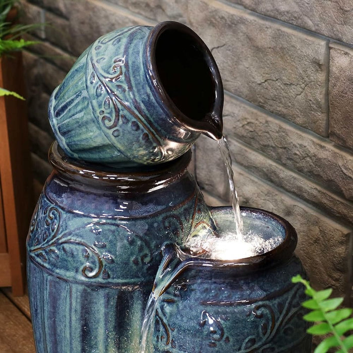 Cora 3-Tier Ceramic Pots Water Feature - Perfect for Outdoors