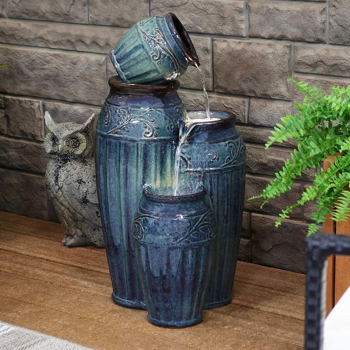 Cora 3-Tier Ceramic Pots Water Feature - Perfect for Outdoors