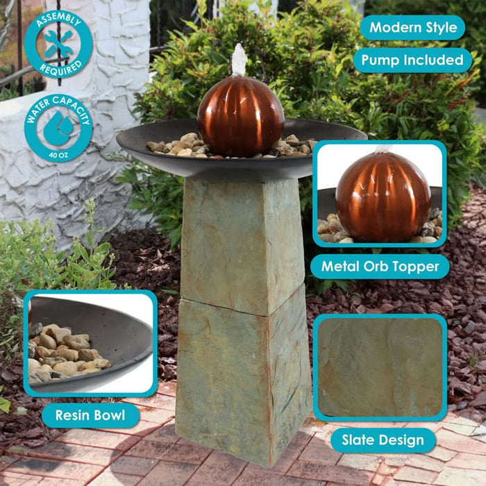 Celeste Orb Slate Water Fountain w/ Stainless Steel Ball