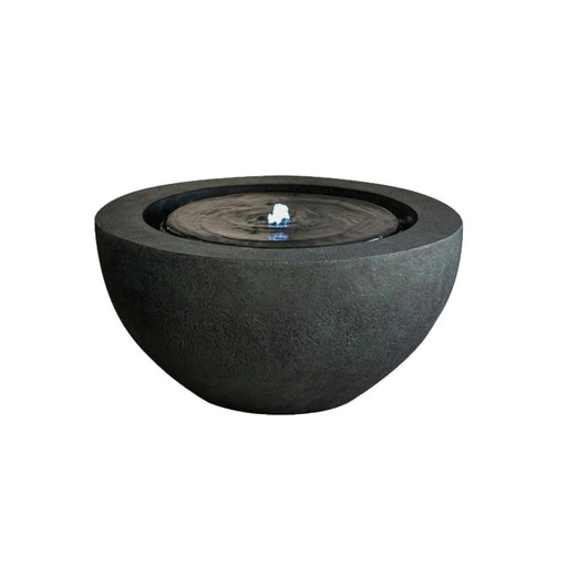 A water feature shaped like a bowl in charcoal colour.