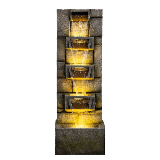Tall wall fountain with 4-tier troughs.