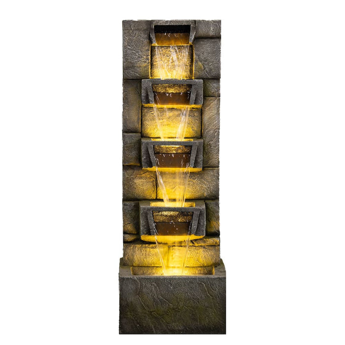 Tall wall fountain with 4-tier troughs.