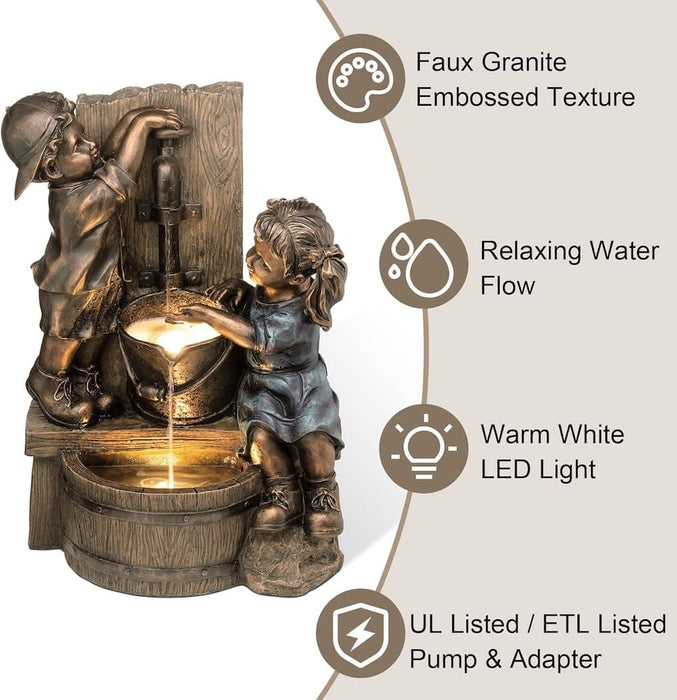 Boy & Girl At Tap Vintage Bronze Water Feature