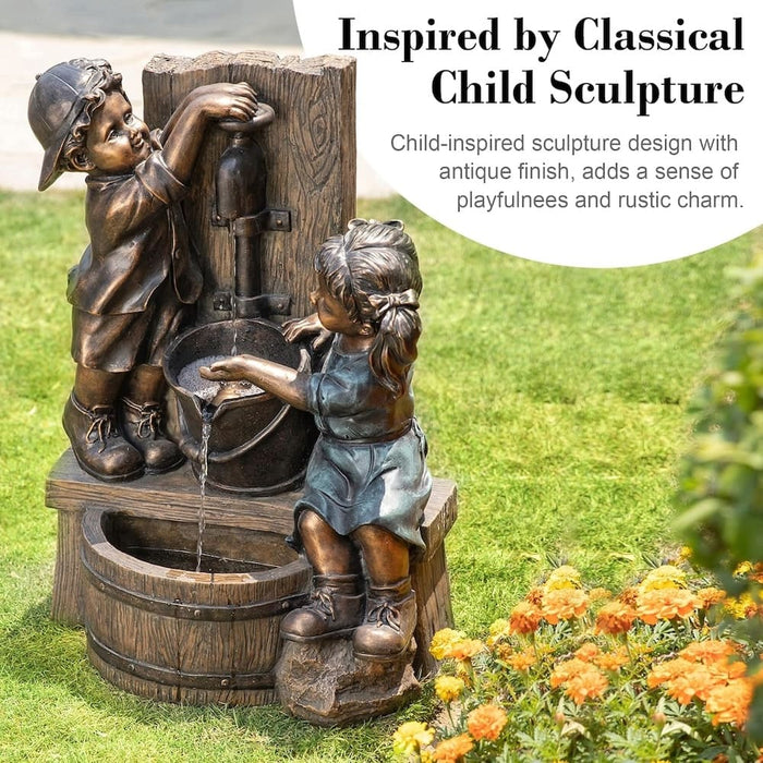 Boy & Girl At Tap Vintage Bronze Water Feature