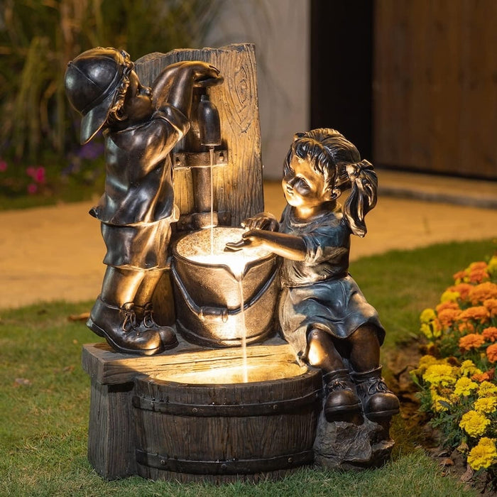 Boy & Girl At Tap Vintage Bronze Water Feature