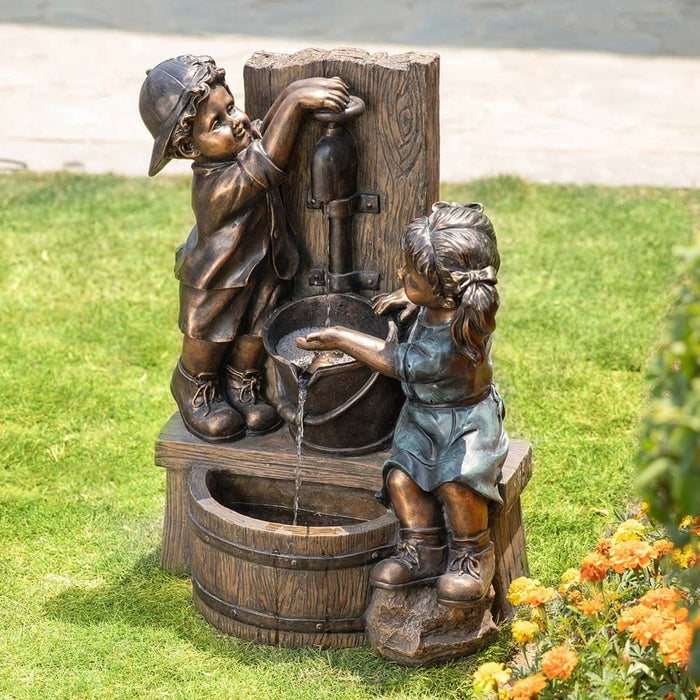 Boy & Girl At Tap Vintage Bronze Water Feature