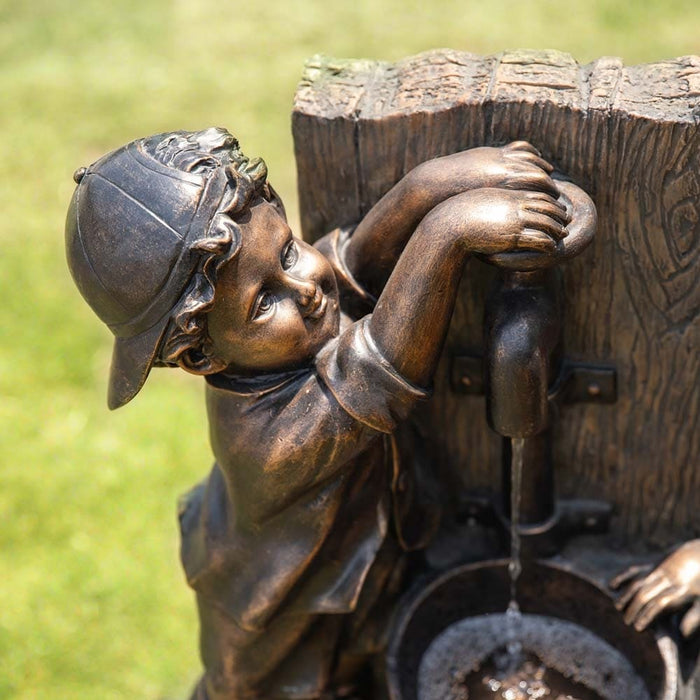 Boy & Girl At Tap Vintage Bronze Water Feature