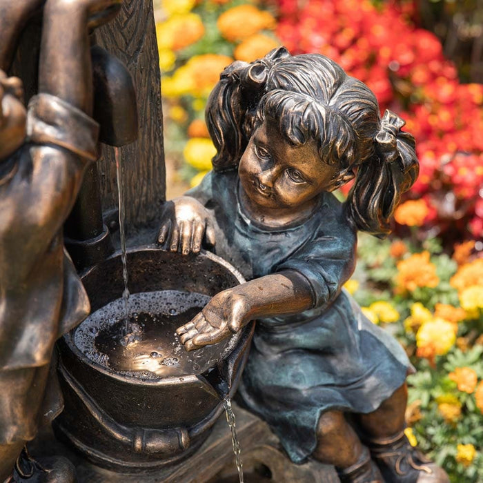 Boy & Girl At Tap Vintage Bronze Water Feature
