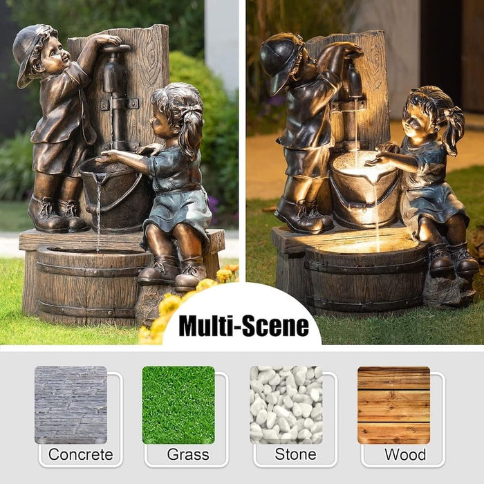 Boy & Girl At Tap Vintage Bronze Water Feature