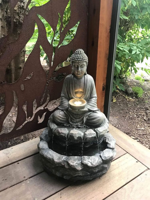 Gratitude Buddha On Rocks Indoor & Outdoor Water Feature