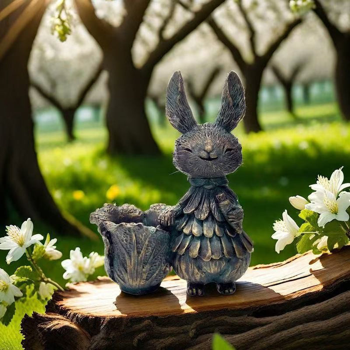 Lucy the Copper Bunny with Vegetables Garden Statue