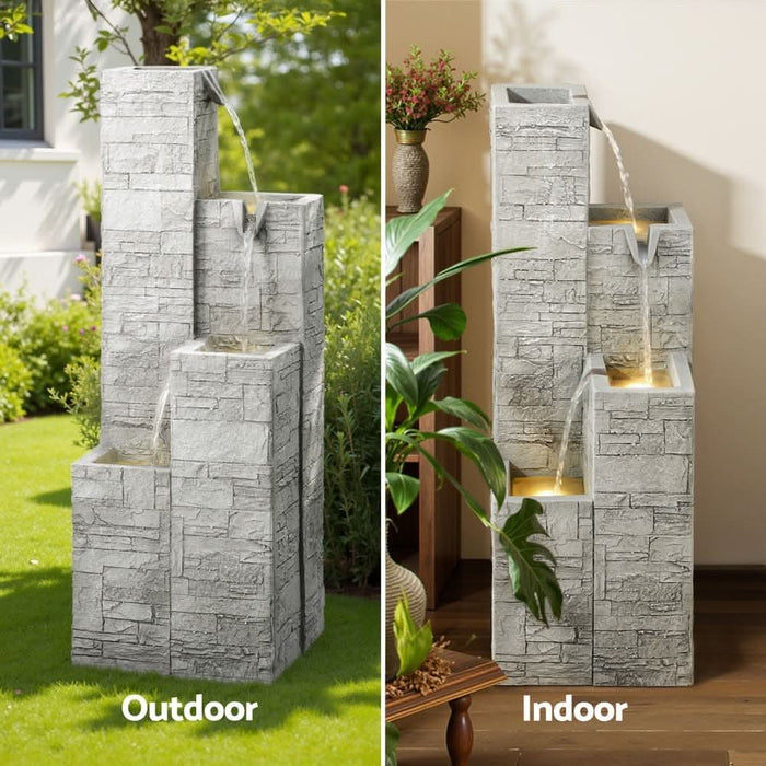 Solar Stacked Blocks 4-Tier Cascading Water Feature
