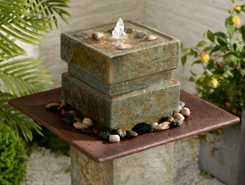 Terra Pillar Slate & Copper Modern Tower Fountain
