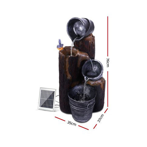 Solar Cascading Wood and 3 Buckets Water Fountain - 76cm