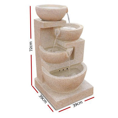 Solar Powered 4-Tier Bowls Water Fountain - Sand 72cm
