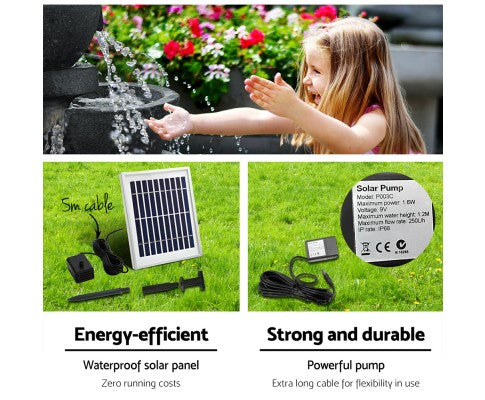 Solar Powered 3-Tier Bowls Water Fountain w/ LED - 60cm