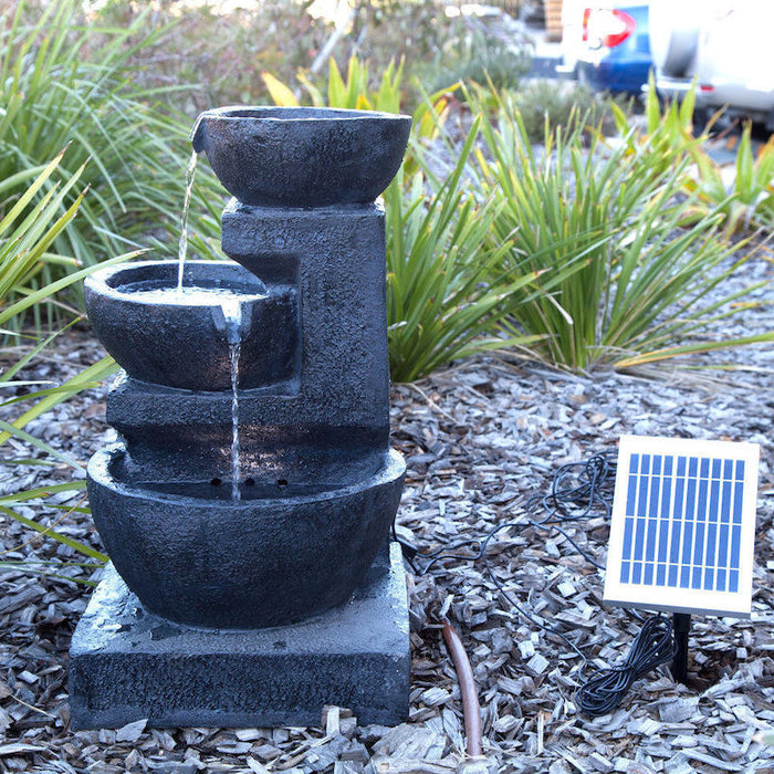 Solar Powered 3-Tier Bowls Water Fountain w/ LED - 60cm