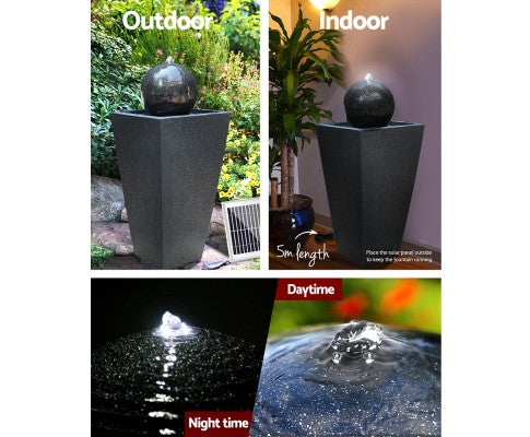 Features of a black solar water feature.