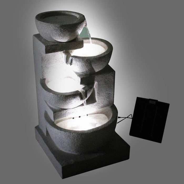 Solar Powered 4-Tier Bowls Water Fountain - Dark 72cm