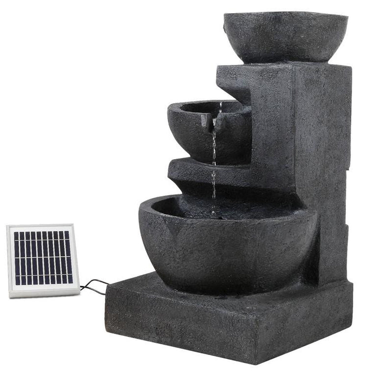 Solar Powered 3-Tier Bowls Water Fountain w/ LED - 60cm — Fountainland